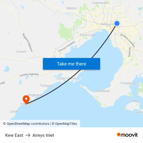 Kew East to Aireys Inlet map