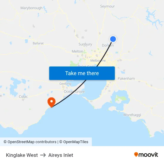 Kinglake West to Aireys Inlet map