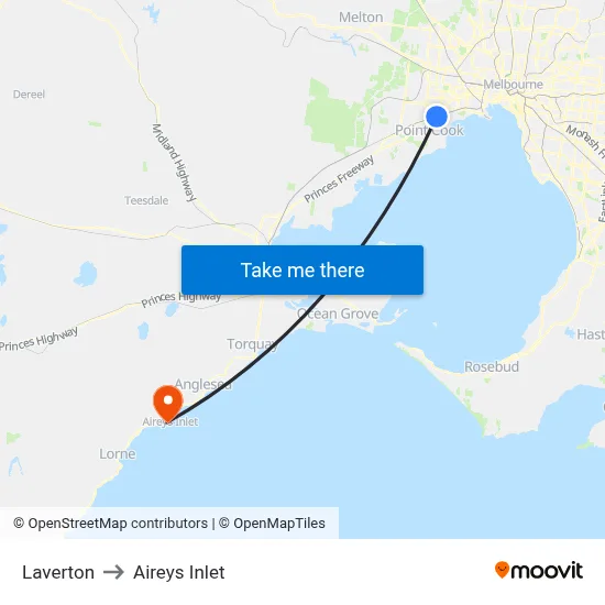 Laverton to Aireys Inlet map