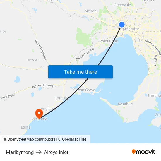 Maribyrnong to Aireys Inlet map