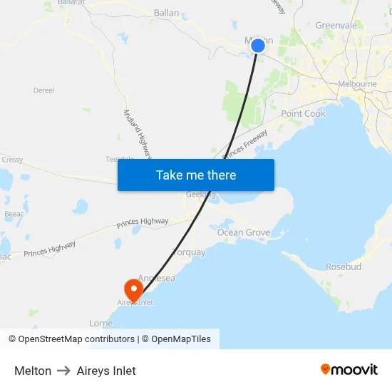 Melton to Aireys Inlet map