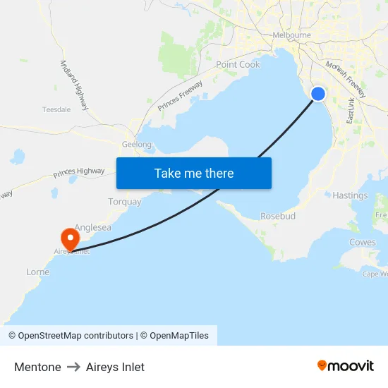Mentone to Aireys Inlet map