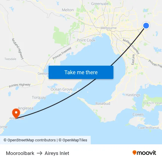 Mooroolbark to Aireys Inlet map