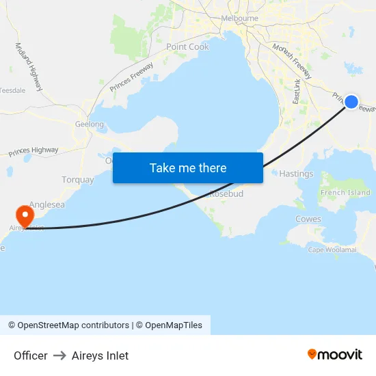 Officer to Aireys Inlet map