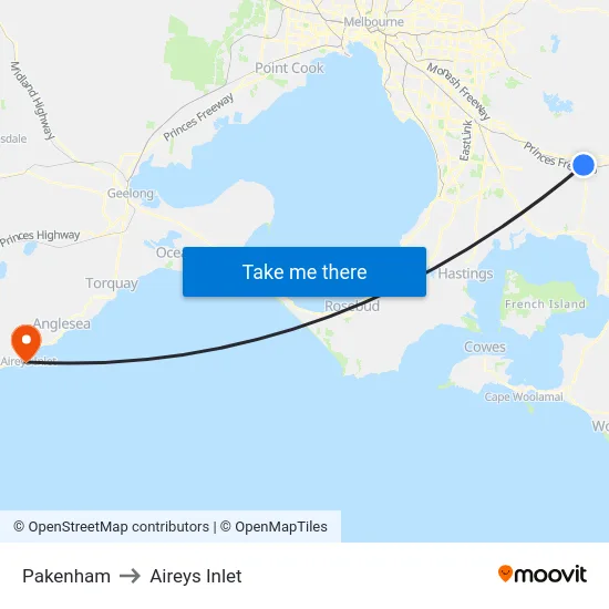 Pakenham to Aireys Inlet map