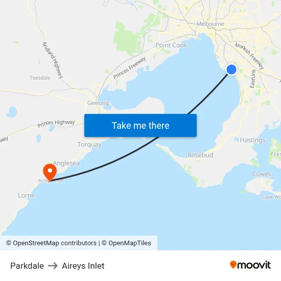 Parkdale to Aireys Inlet map
