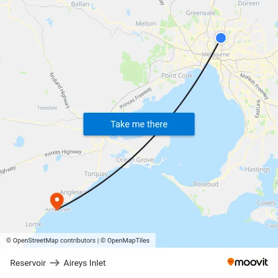 Reservoir to Aireys Inlet map