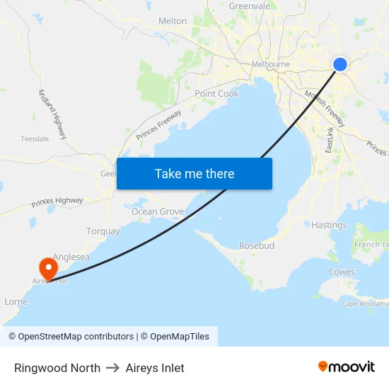 Ringwood North to Aireys Inlet map