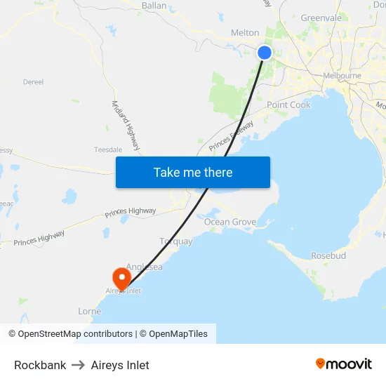 Rockbank to Aireys Inlet map