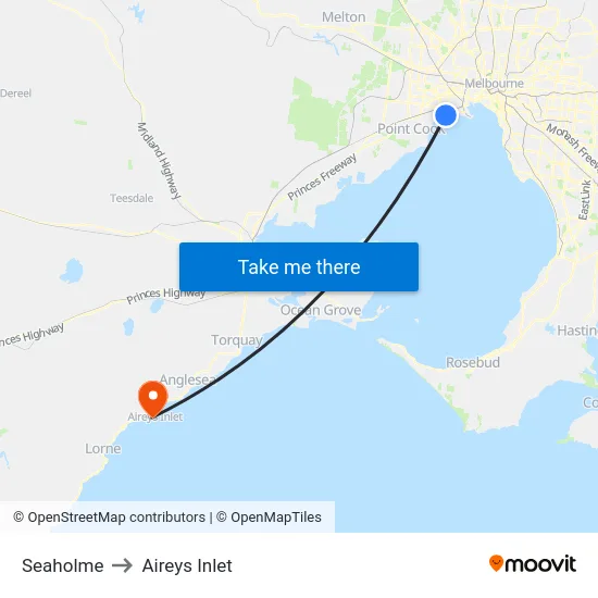 Seaholme to Aireys Inlet map