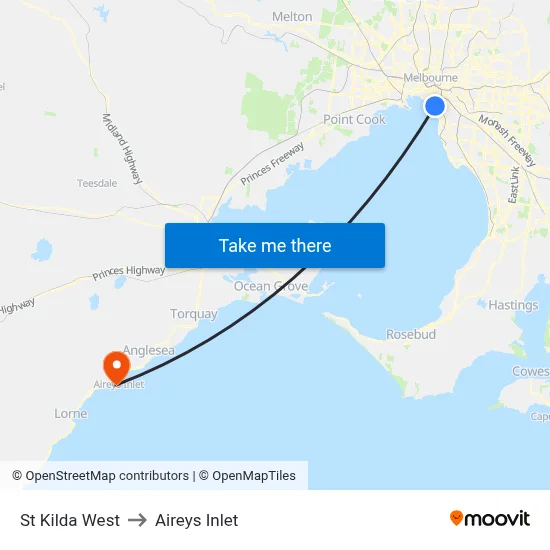 St Kilda West to Aireys Inlet map