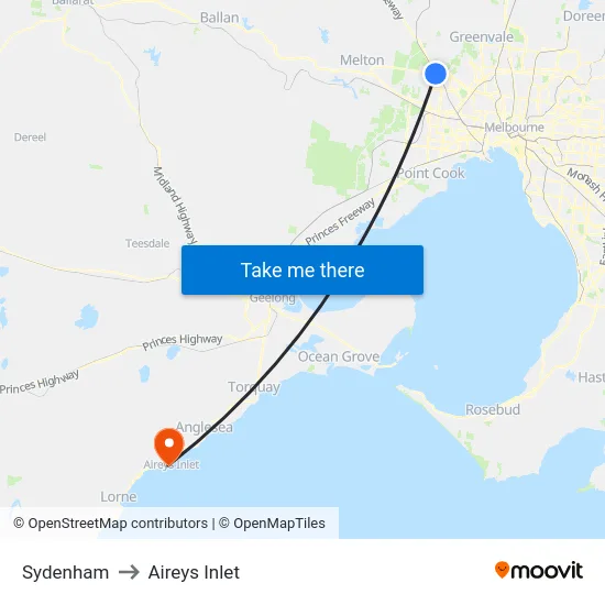 Sydenham to Aireys Inlet map