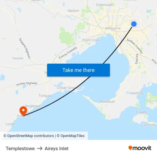 Templestowe to Aireys Inlet map