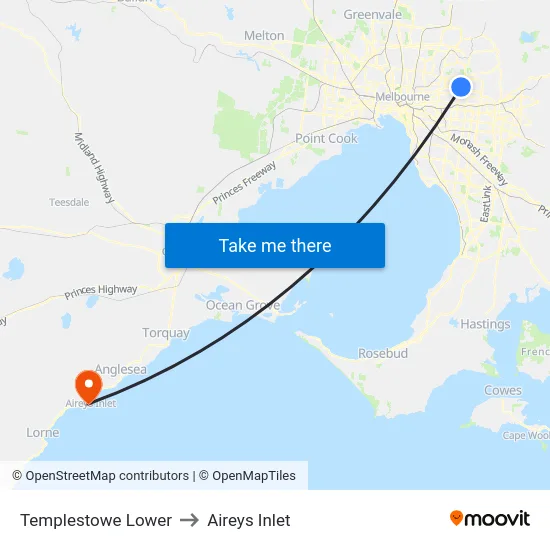 Templestowe Lower to Aireys Inlet map