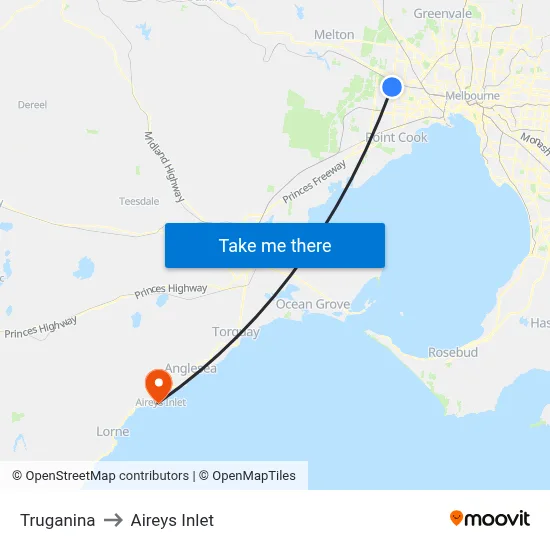 Truganina to Aireys Inlet map