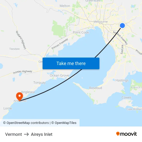 Vermont to Aireys Inlet map