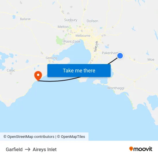 Garfield to Aireys Inlet map