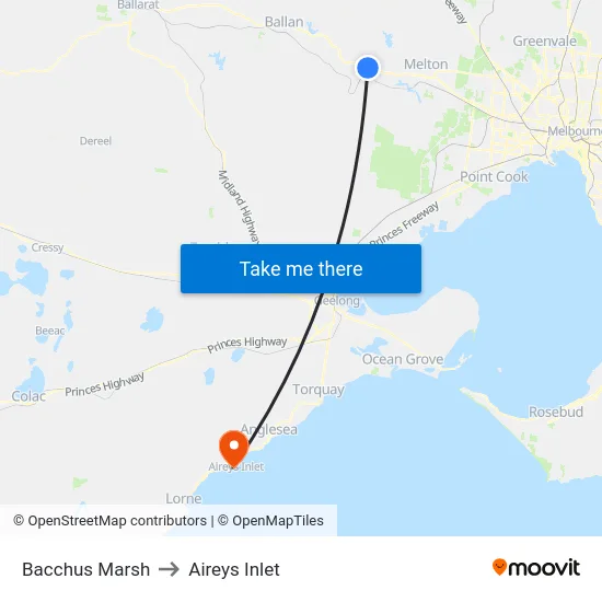 Bacchus Marsh to Aireys Inlet map
