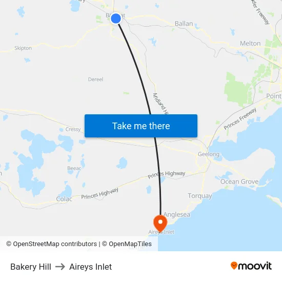 Bakery Hill to Aireys Inlet map