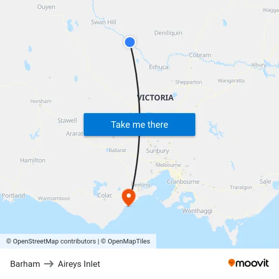 Barham to Aireys Inlet map