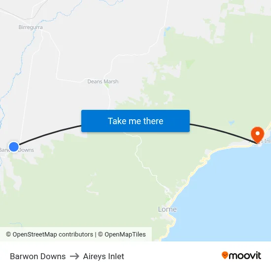 Barwon Downs to Aireys Inlet map