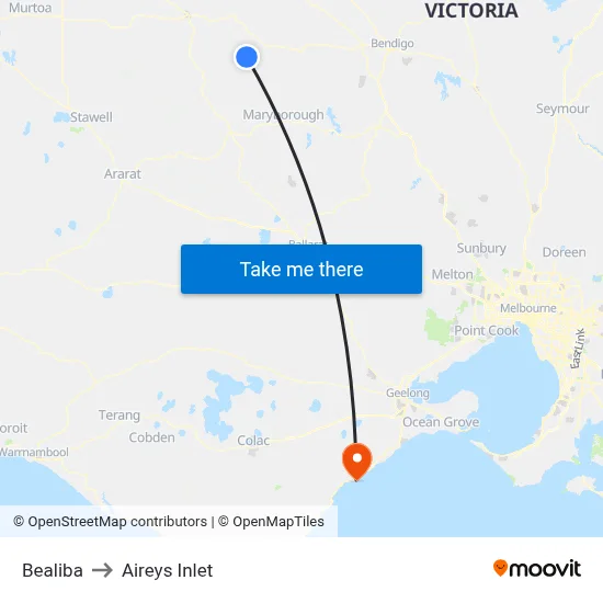 Bealiba to Aireys Inlet map