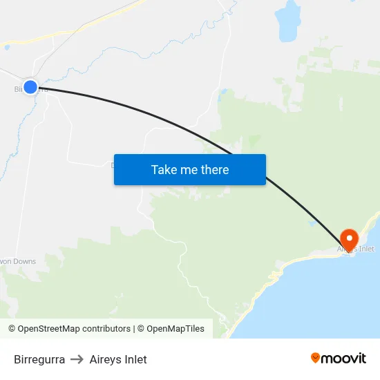 Birregurra to Aireys Inlet map