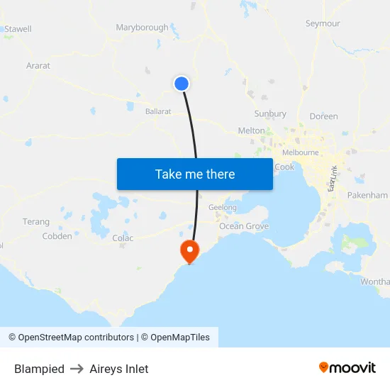 Blampied to Aireys Inlet map