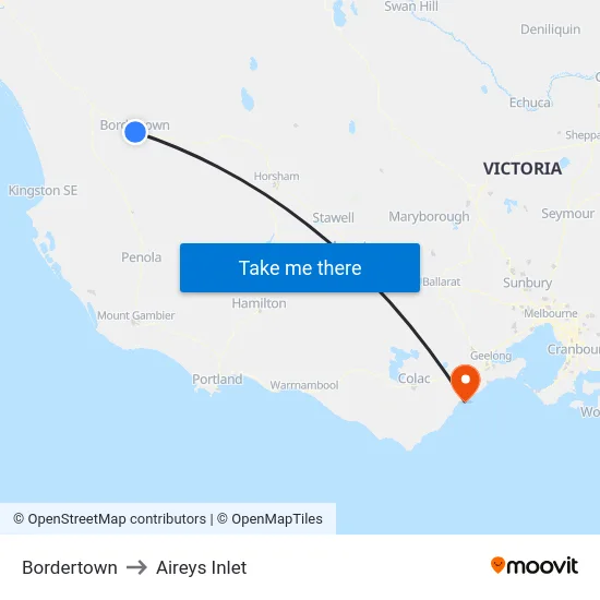 Bordertown to Aireys Inlet map