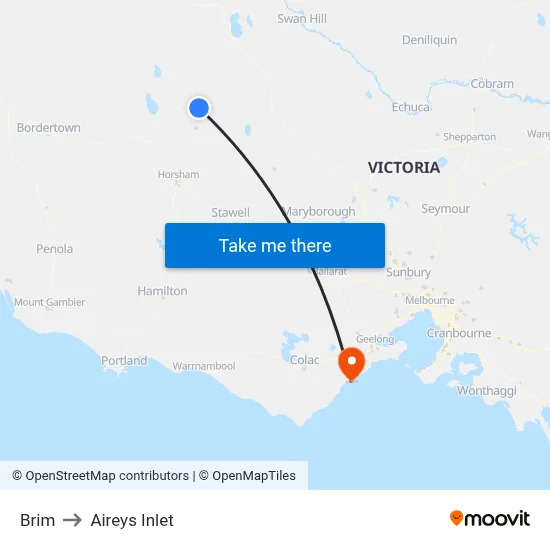 Brim to Aireys Inlet map
