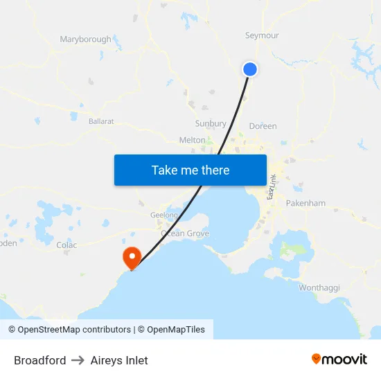 Broadford to Aireys Inlet map