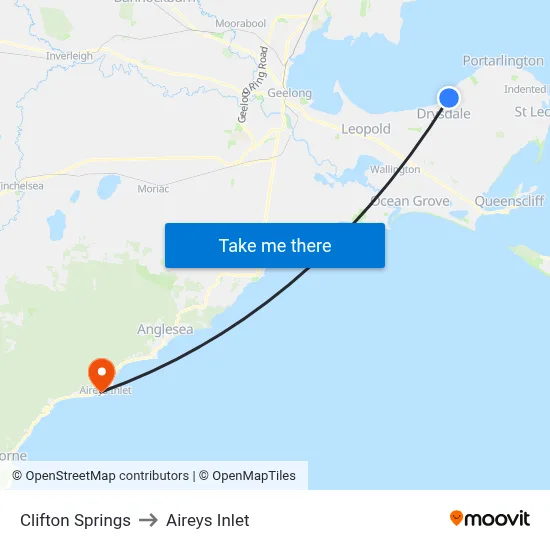 Clifton Springs to Aireys Inlet map