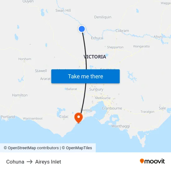 Cohuna to Aireys Inlet map