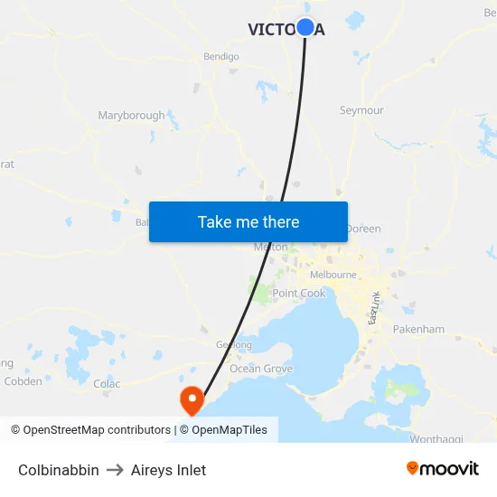 Colbinabbin to Aireys Inlet map