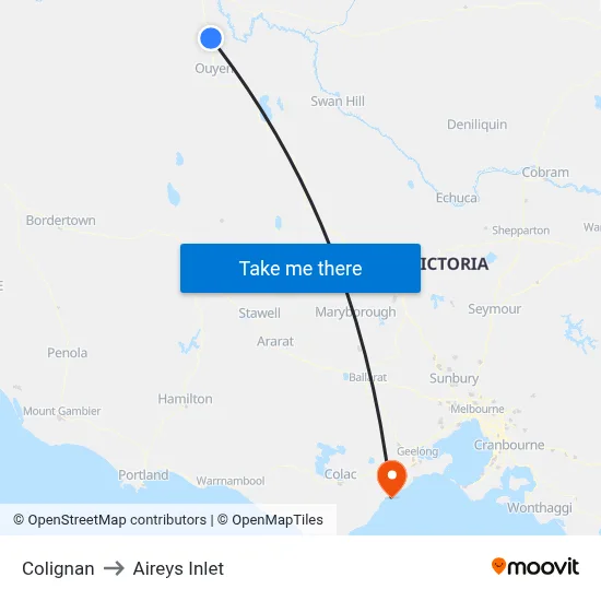 Colignan to Aireys Inlet map