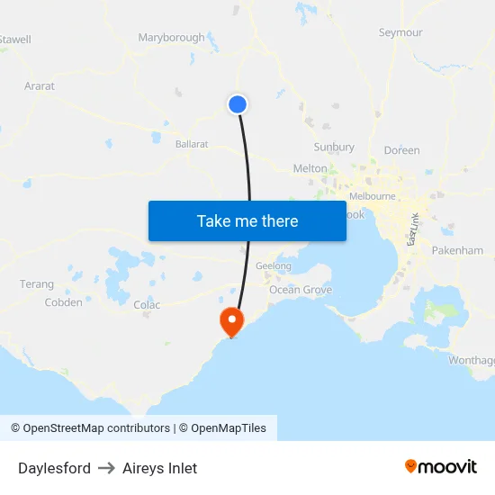 Daylesford to Aireys Inlet map