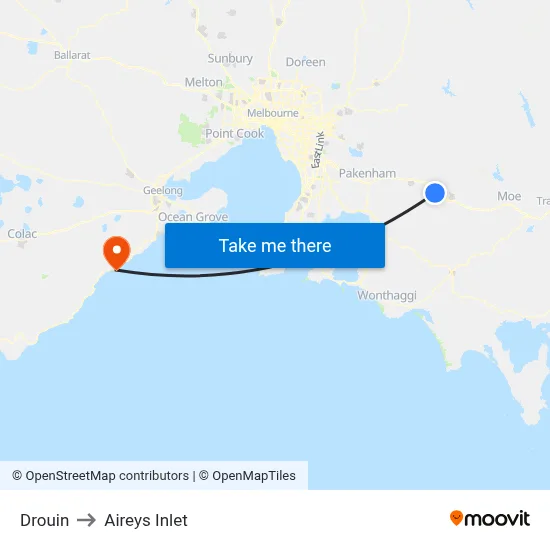 Drouin to Aireys Inlet map