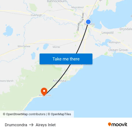 Drumcondra to Aireys Inlet map