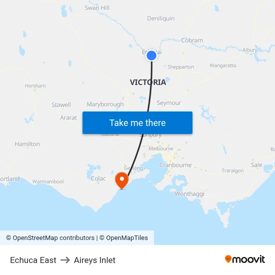Echuca East to Aireys Inlet map