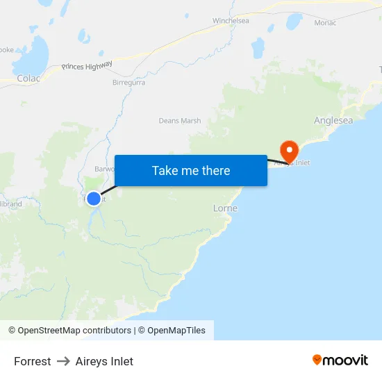 Forrest to Aireys Inlet map