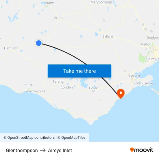 Glenthompson to Aireys Inlet map