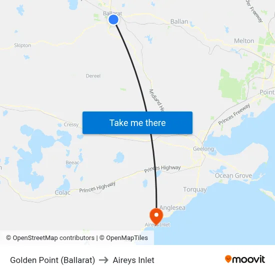 Golden Point (Ballarat) to Aireys Inlet map