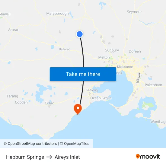 Hepburn Springs to Aireys Inlet map