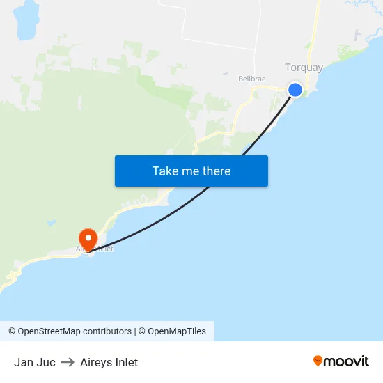 Jan Juc to Aireys Inlet map