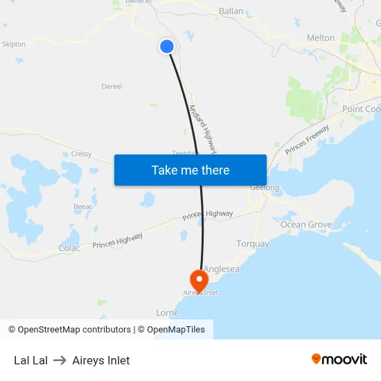 Lal Lal to Aireys Inlet map