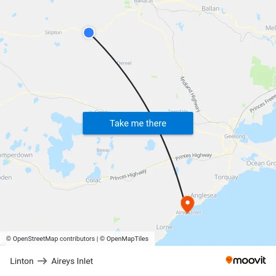 Linton to Aireys Inlet map