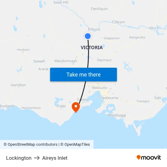 Lockington to Aireys Inlet map