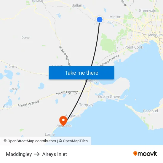 Maddingley to Aireys Inlet map