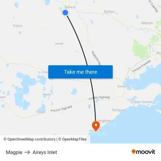 Magpie to Aireys Inlet map