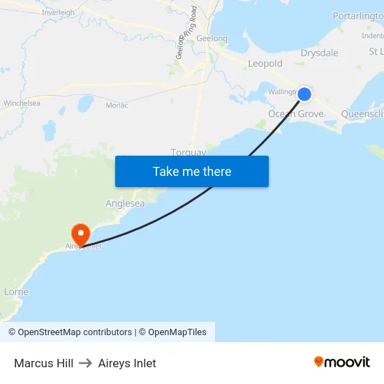 Marcus Hill to Aireys Inlet map